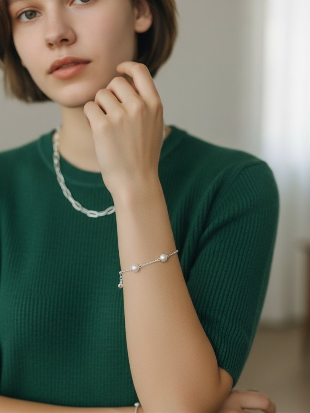 Sterling Silver Station Bracelet - Elegant